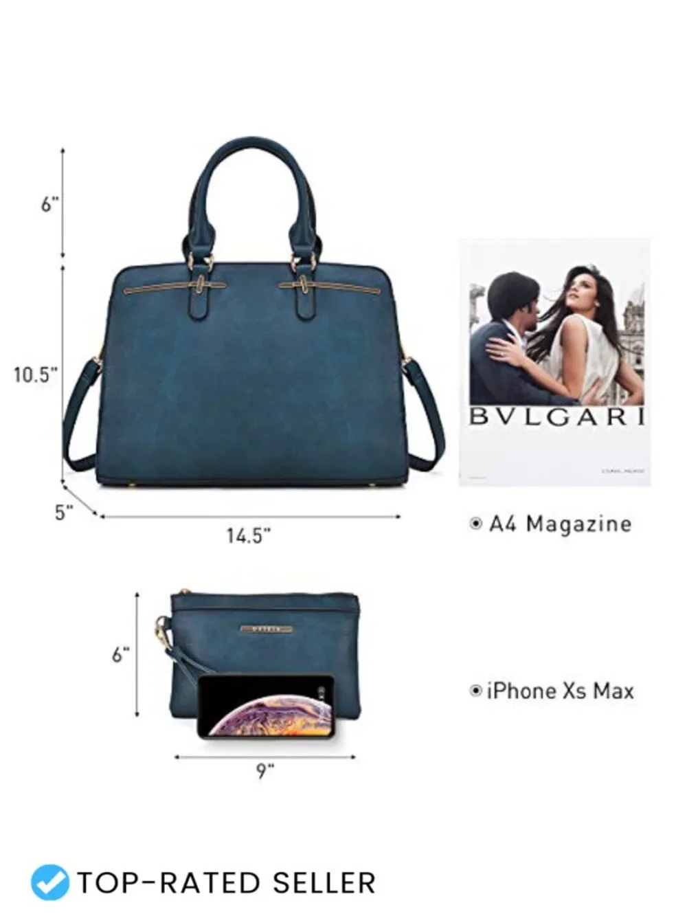 Women Satchel Tote Shoulder Bag Hobo Purse Set 2pcs Vegan Leather with 3